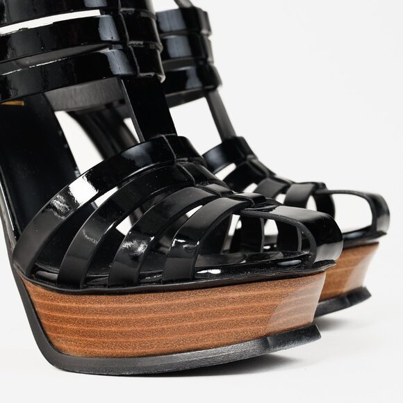 Saint Laurent Tribute Black Patent Leather Platform Sandals - Picture 7 of 11